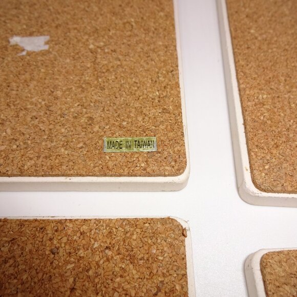 Set of 4 Vintage Sandstone & Cork Coasters Fruit Grapes Pears Apples Taiwan - Picture 7 of 7